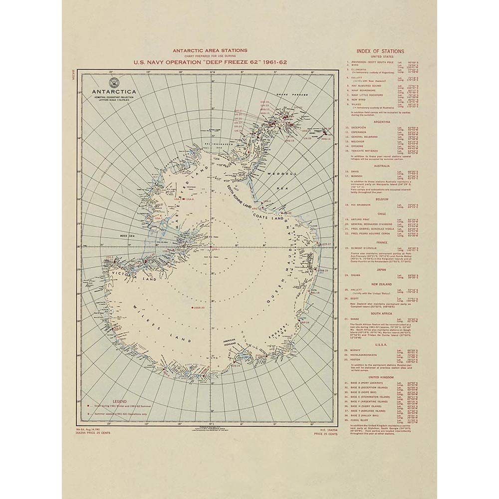 Wee Blue Coo Antarctica Map 1961 1962 Deep Freeze Art Print Poster Wall Decor 12X16 Inch