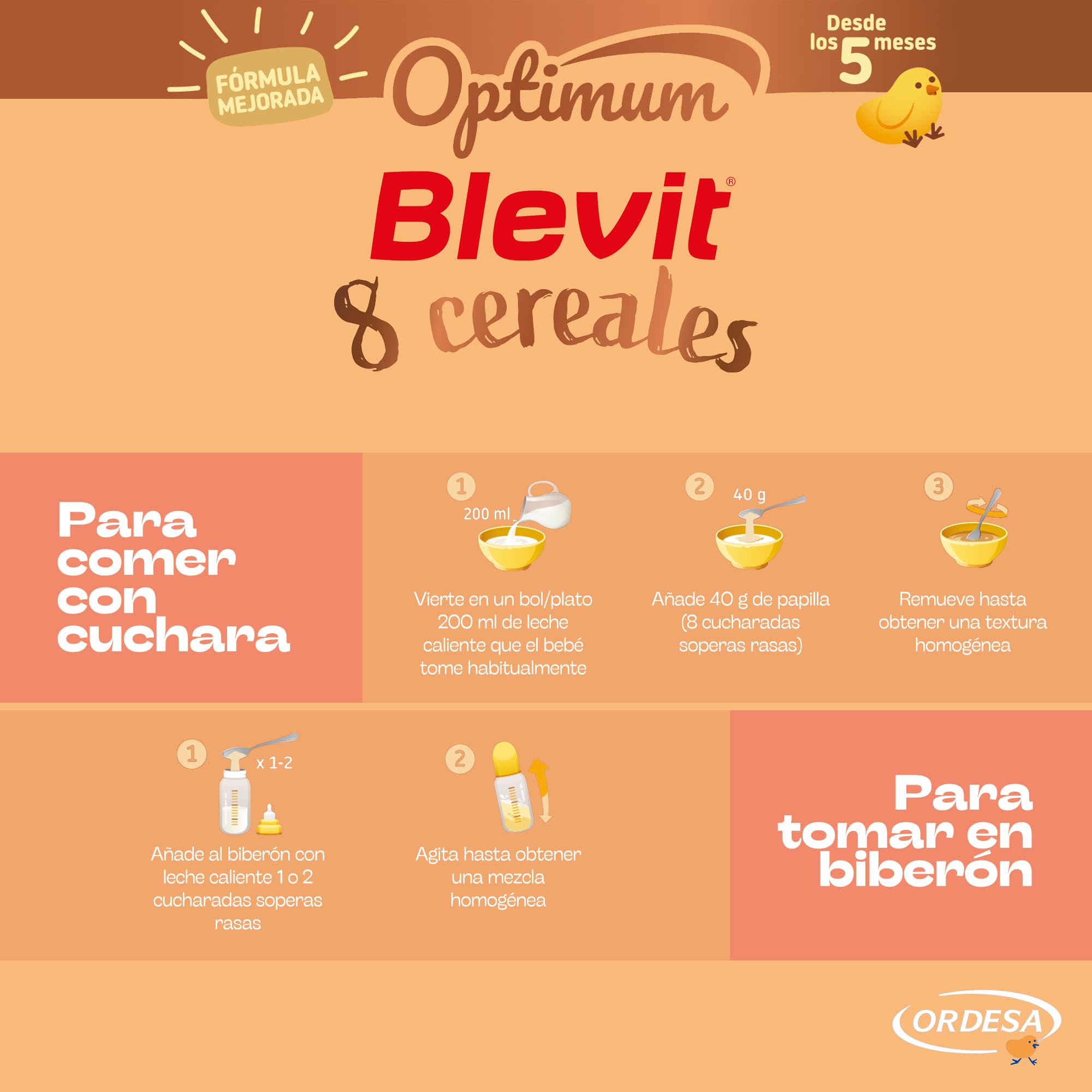 Blevit Optimum 8 Cereales 250g Papilla Bebé 5 meses 92% Cereales Vitaminas Minerales Fibra