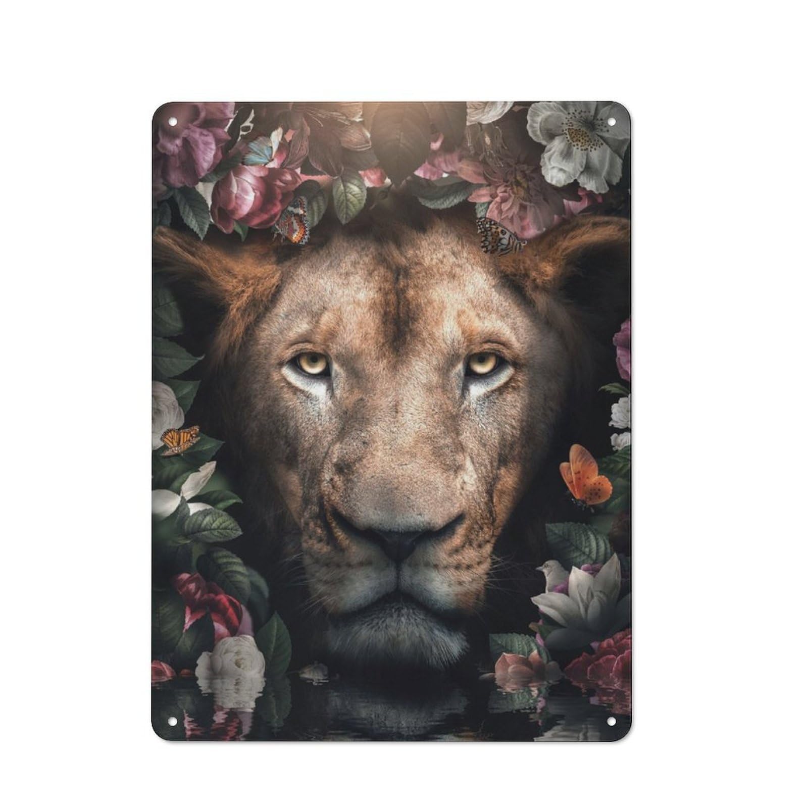 Junmoney Flowered Lion Metal Sign 40X30cm With For Pub Or Café, Vintage Decor, For Metal Sign Collectors, For Garage And Workshop Walls