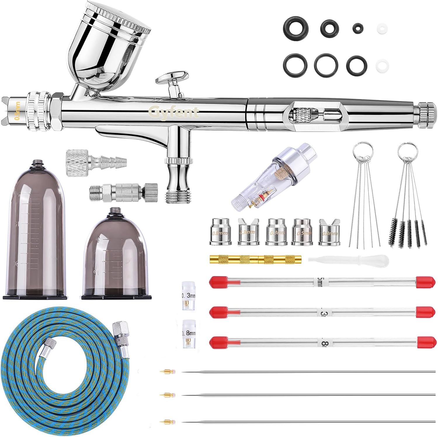 Gyfent Dual-Mode Airbrush Kit, Airbrush Gun with 3 Quick-Release Nozzle Sets Dual-Action Gravity Feed Air Brush with 1/4oz Fluid Cup & 20/40ml Resin Cup for Nail Art Painting Makeup Cake