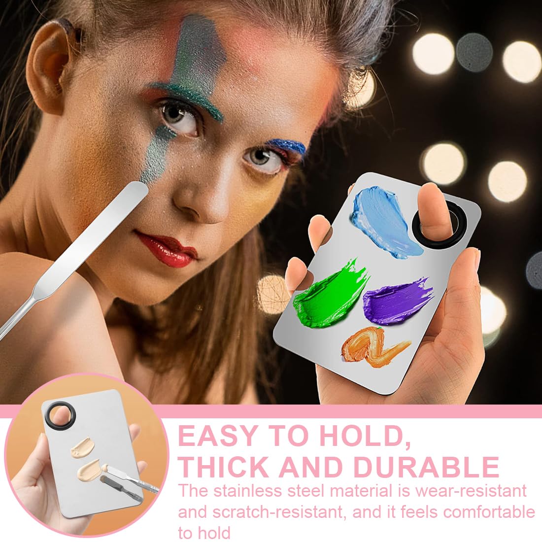 Professionale Makeup Mixing attrezzo, Palette per Miscelazione del Trucco in Acciaio INOX, con Spatola per Mescolare Fondotinta, Argento (Standard)