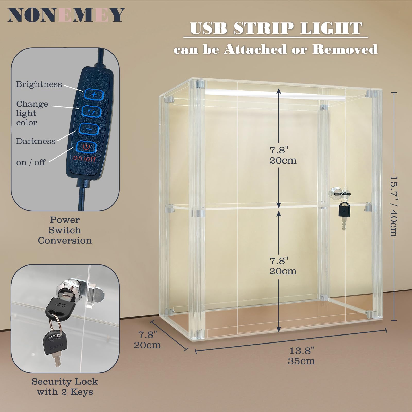 Vitrine Acrylique verrouillable, Présentoir sécurisé 2 Niveaux avec Serrure, Boîte Organisateur Anti-poussière pour Objets de Collection (2 Niveaux - 35x20x41cm)