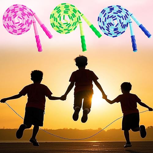 Miniatura 6 de Paquete de 12 cuerdas de saltar para niños, cuerda de saltar con cuentas, longitud ajustable, sin enredos, cuerdas de saltar con cuentas para niños,