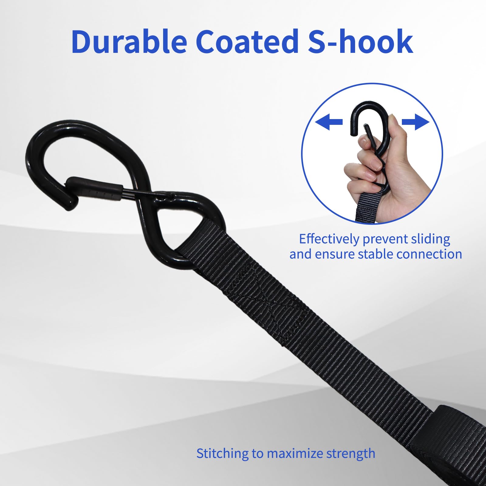 Einziehbare Ratschengurte, 4 Stück, 1 kg Bruchfestigkeit, 2,5 cm x 4,5 m, strapazierfähig, einziehbare Ratschen-Spanngurte mit S-Haken, Set für LKW, Transporter, Anhänger, Motorrad (schwarz)