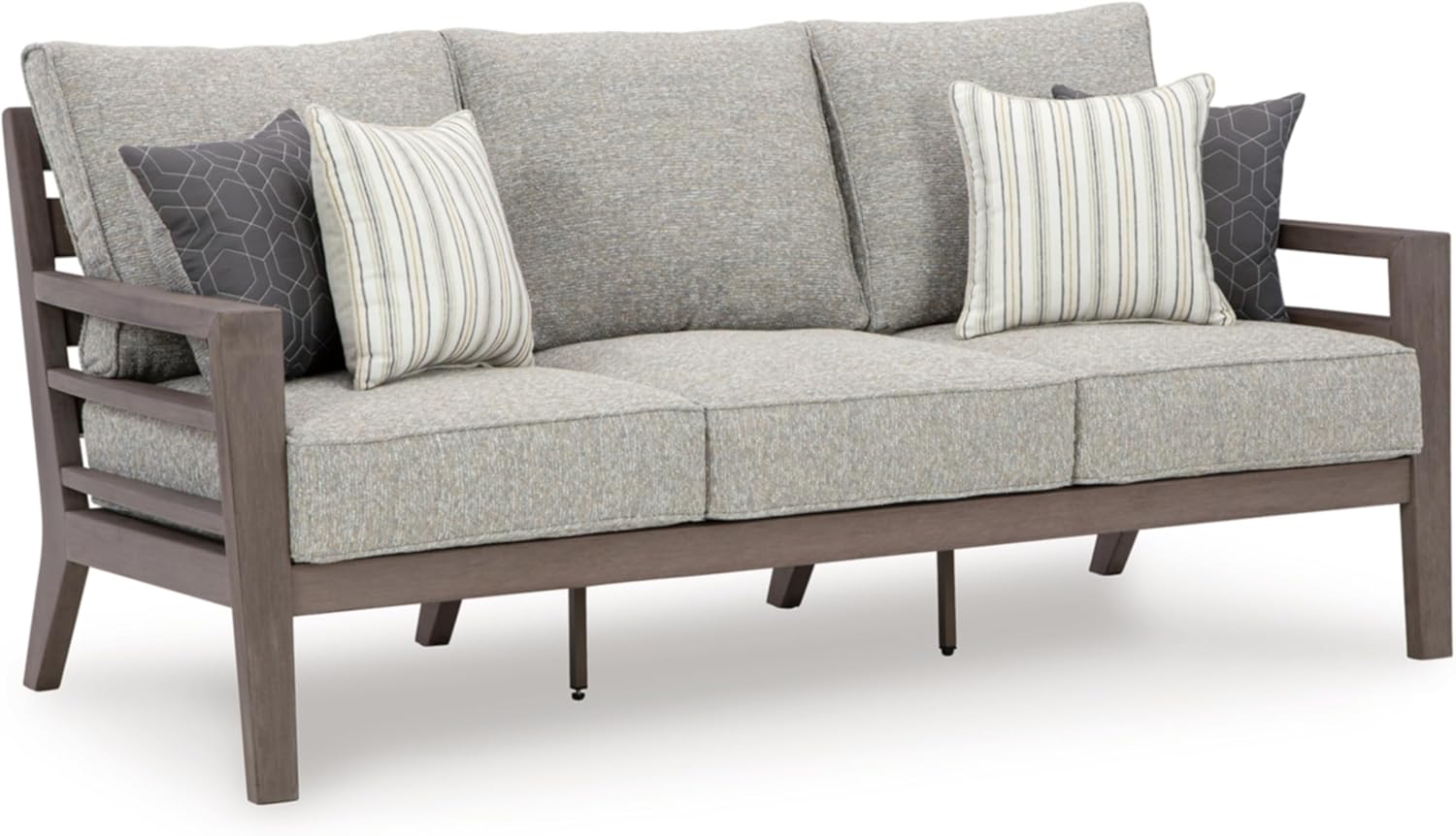 Gray Weatherwood Outdoor Sofa with Cushions and Pillows