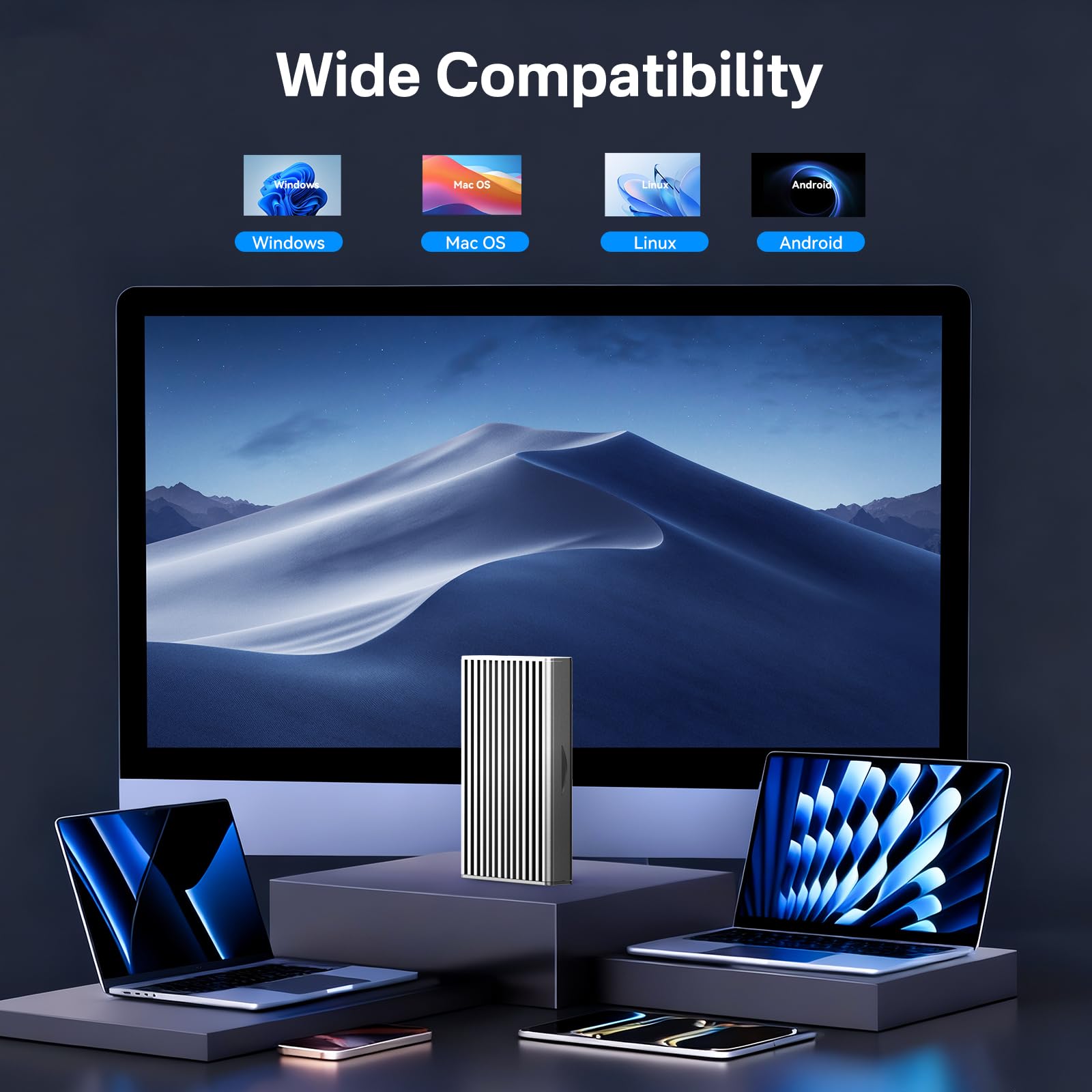 ANYOYO Obudowa dysku SSD M.2 NVMe 40 Gb/s z rozpraszaniem ciepła ze stopu aluminium, bez hałasu, zewnętrzna obudowa SSD kompatybilna z Thunderbolt 4/3/USB4, obsługa dysku SSD M/B+M, bez narzędzi