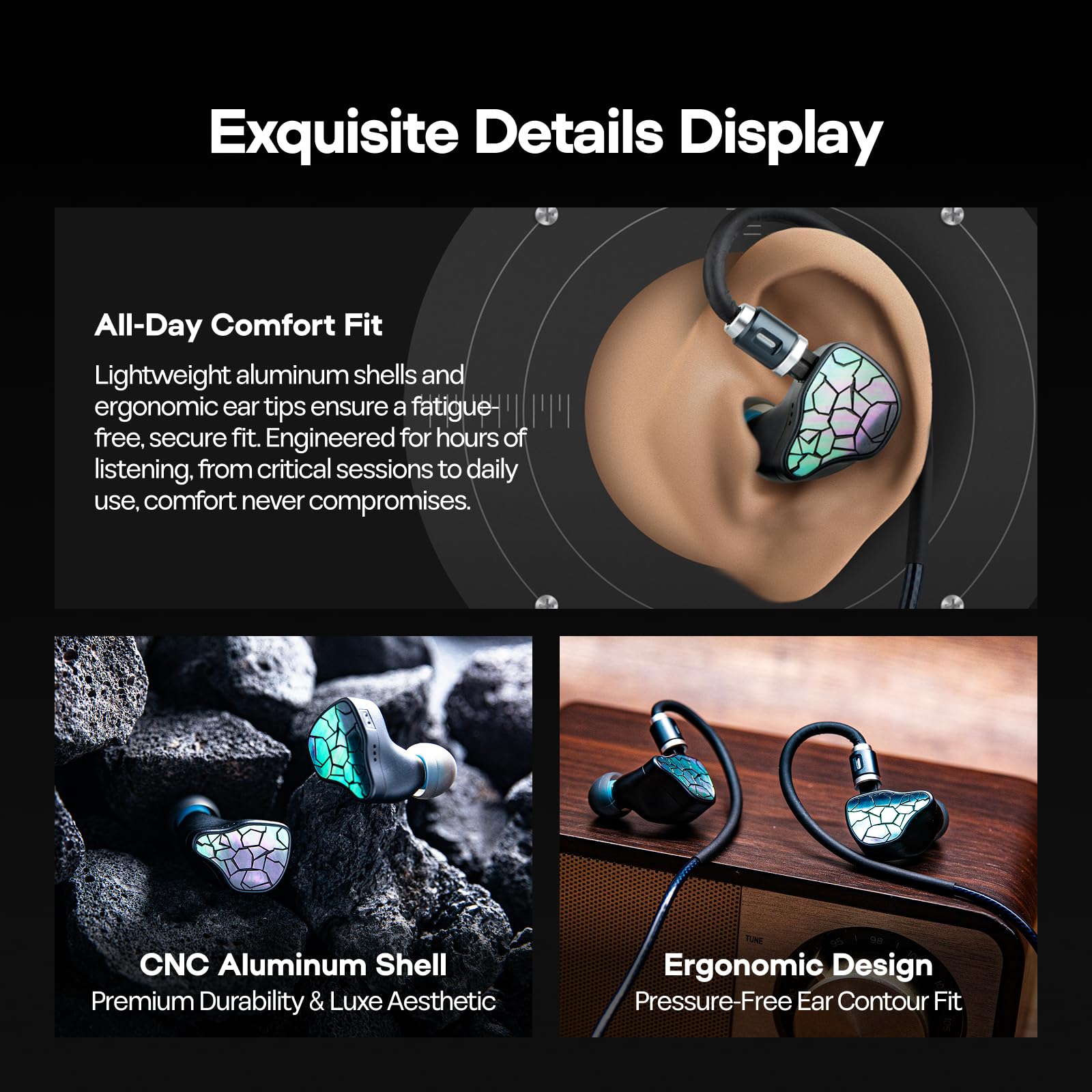 Linsoul THIEAUDIO Hype 4 MKII 2DD + 4BA Moniteur Intra auriculaire,HiFi filaires IEM, Engageant & Studio Accord Neutre,Ecouteur de Jeu en Aluminium CNC avec câble 3,5/4,4 mm pour Musicien Audiophile