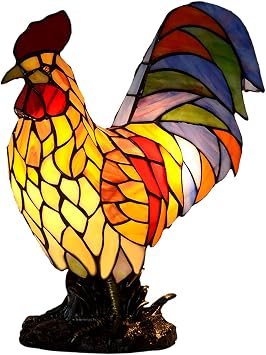 Tiffany Style Nightstand Lamp Bird Chicken Shape Blue Yellow Stained Glass Decoration Lamps Bedroom Bedside Kids Room Small Nursing Light, Gift for Christmas,Birthday,Chicken
