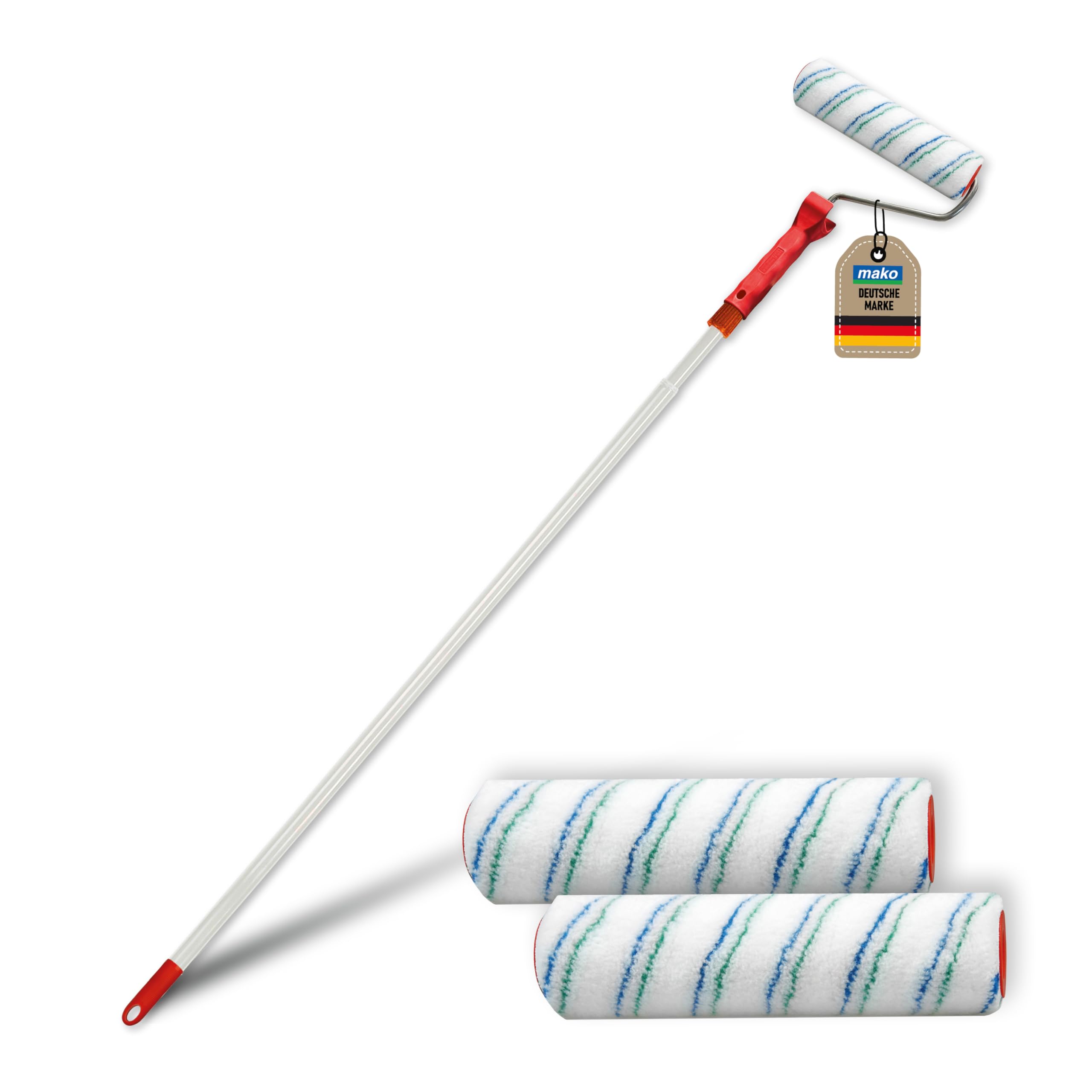 mako PROFI Farbroller EASYTEX 25 cm mit Teleskopstab 110-200 cm, inkl. 3 Malerwalzen, Farbroller für alle Heim- und Handwerker-Malerprojekte, Malerwerkzeug in Profi Qualität