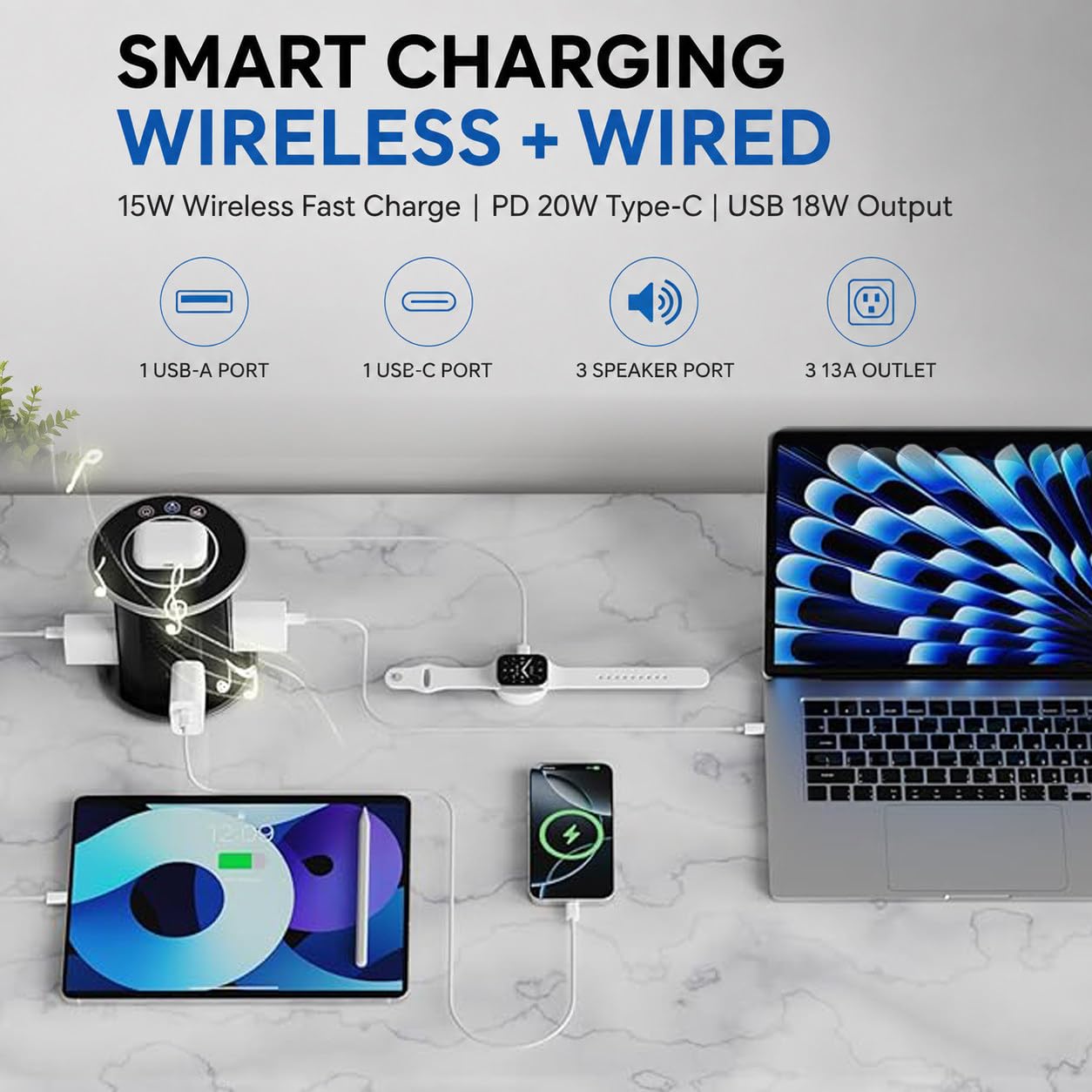 Enchufe Empotrable Mesa,Toma De Corriente Emergente Con Altavoz Bluetooth