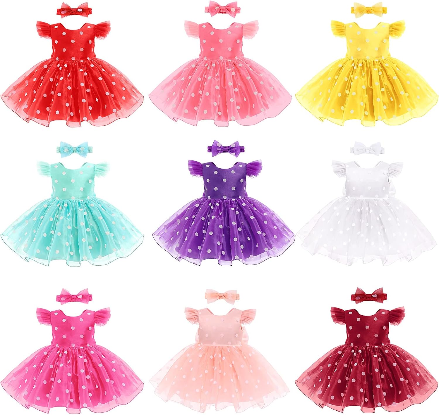 IMEKIS Toddler Girl Christening Baptism Gowns with Headband Pageant Wedding Kids Princess First Communion Dresses Baby Dedication Dress Blessing Outfit Polka Dots Birthday Party White 5-6X