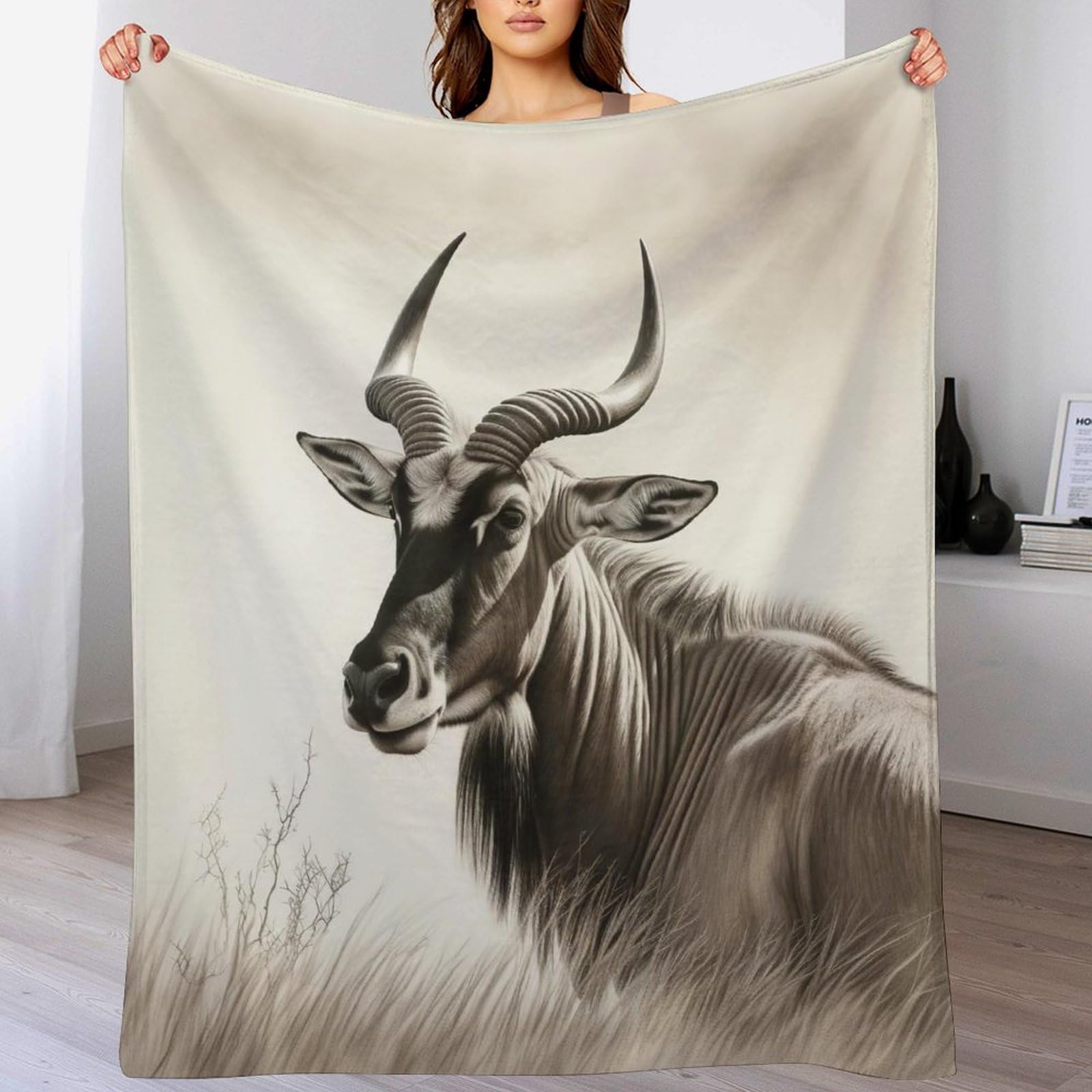 Couverture polaire en flanelle ultra douce Antilope pour lit et canape en 180x200cm