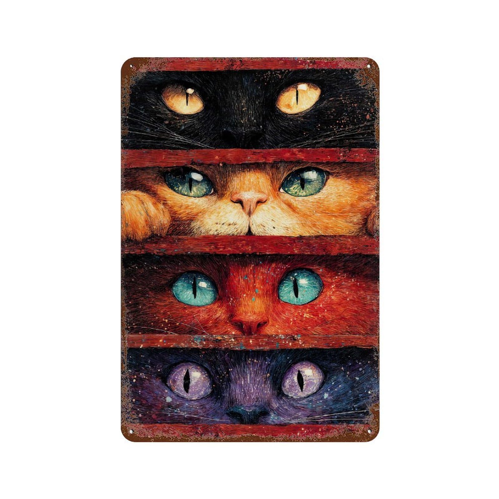 Vintage Rust Metal Sign Curious Cats Peeking Through Slats 11.8"x7.9", Industrial Home Decor for Farmhouse, Kitchen And Entryway Decor