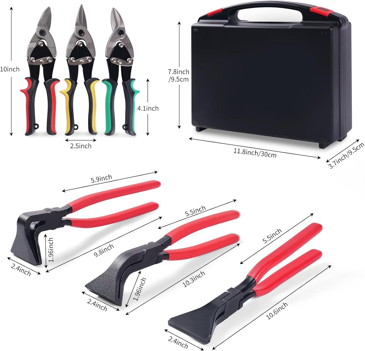 6-Piece Sheet Metal Tools Set – Aviation Tin Snips (Straight Left Right) & Hand Seamers (Straight, 45°, 90°), Metal Cutting Shears & Bending Pliers Kit for HVAC Ductwork Fabrication