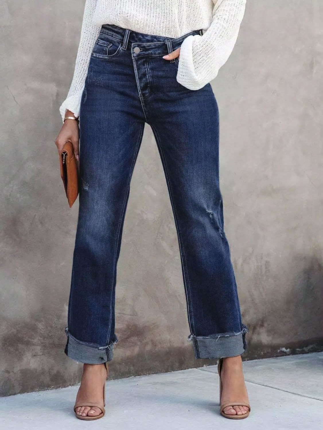 Women's High Waisted Skinny Ripped Jeans Stretchy Raw Hem Distressed Cuffed Capri Denim Pants Summer 2025 Trendy