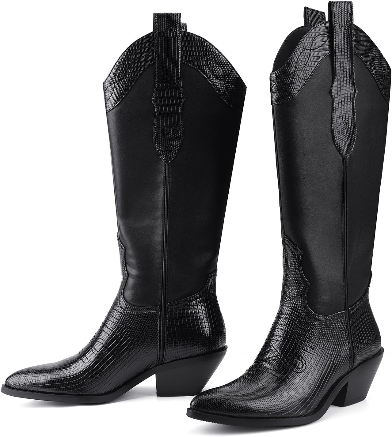 Western Cowboy Boots for Women Knee High Cowgirl Boots Pointed Toe Chunky Block Heel Fashion Retro Classic Pull On Tall Boot for Ladies Fall Winter - Image 6