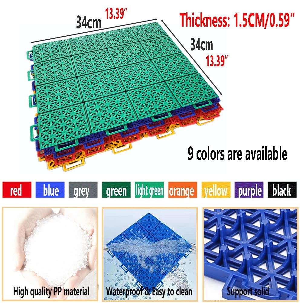 Dalles de Sol modulaires emboîtables de 34 cm pour intérieur et extérieur, Tapis de Sol emboîtables pour Jardins d'enfants, Cours d'école, terrains de Basketball et terrains de Sport, 1 pièc