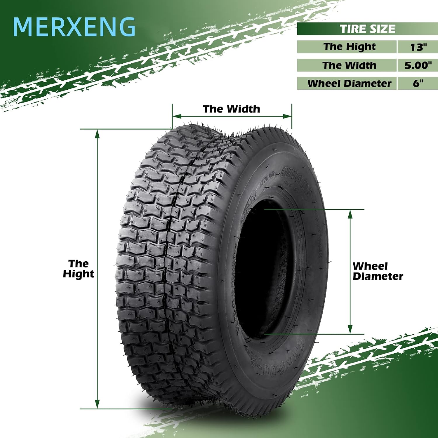 2 Pack 13x5.00-6 Lawn Mower Tire,13x5x6 Tractor Turf Tire,295lbs Capacity,4 ply Tubeless