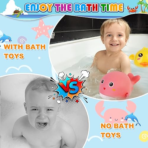 Miniatura 3 de Juego de 5 juguetes de baño para bebés, juguetes de baño para niños pequeños, juguetes de bañera para niños, delfines, cangrejos, tortugas, patos,