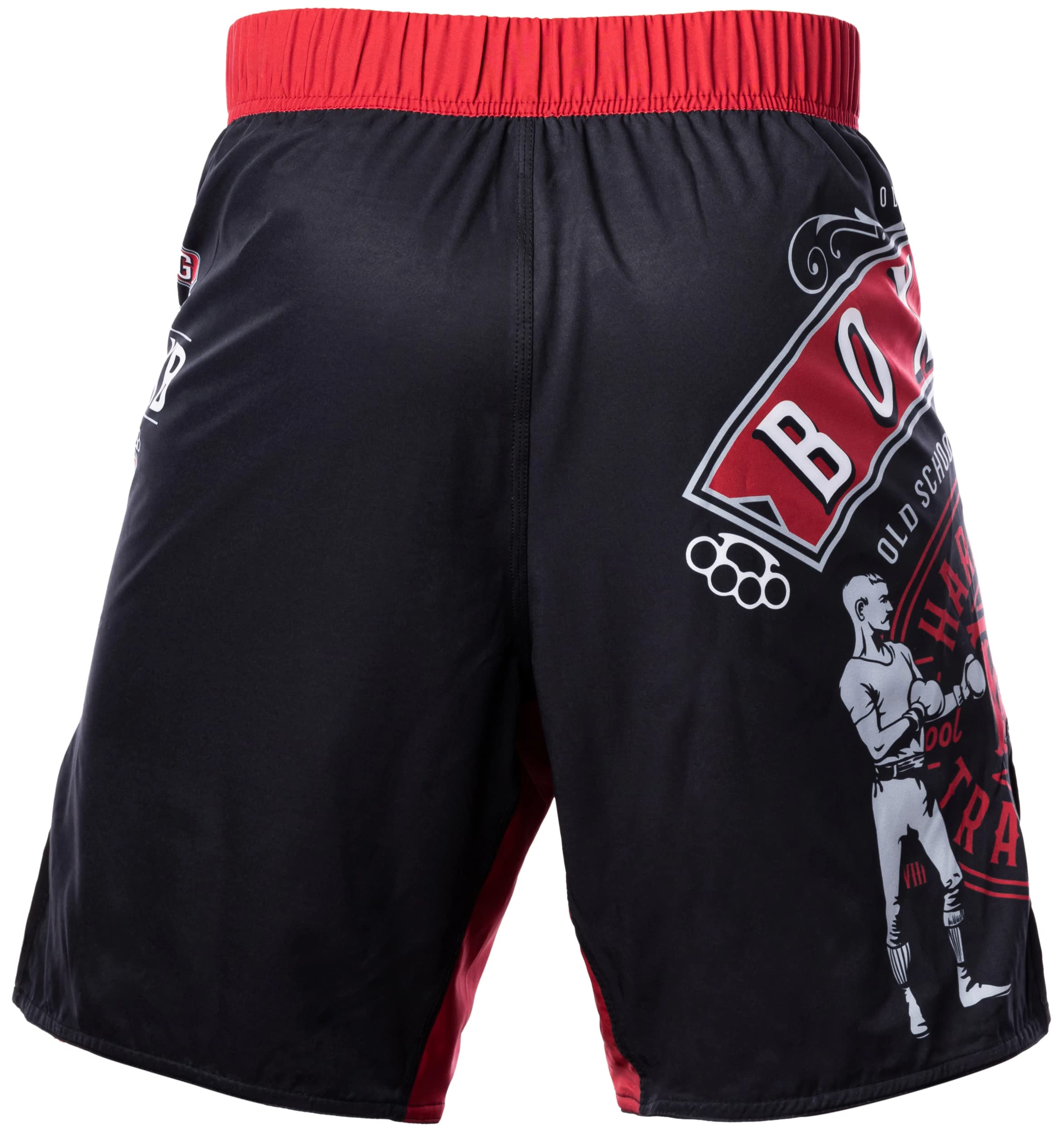 Hardcore Training Fight Shorts Boks Męski Szorty do Walki MMA Combat BJJ Grappling Fitness Muay Thai Kickboxing No Gi (DE/NL/SE/PL, Alfa, 3XL, Regularny, Regularny, Czarny Czerwony Burgundowy)