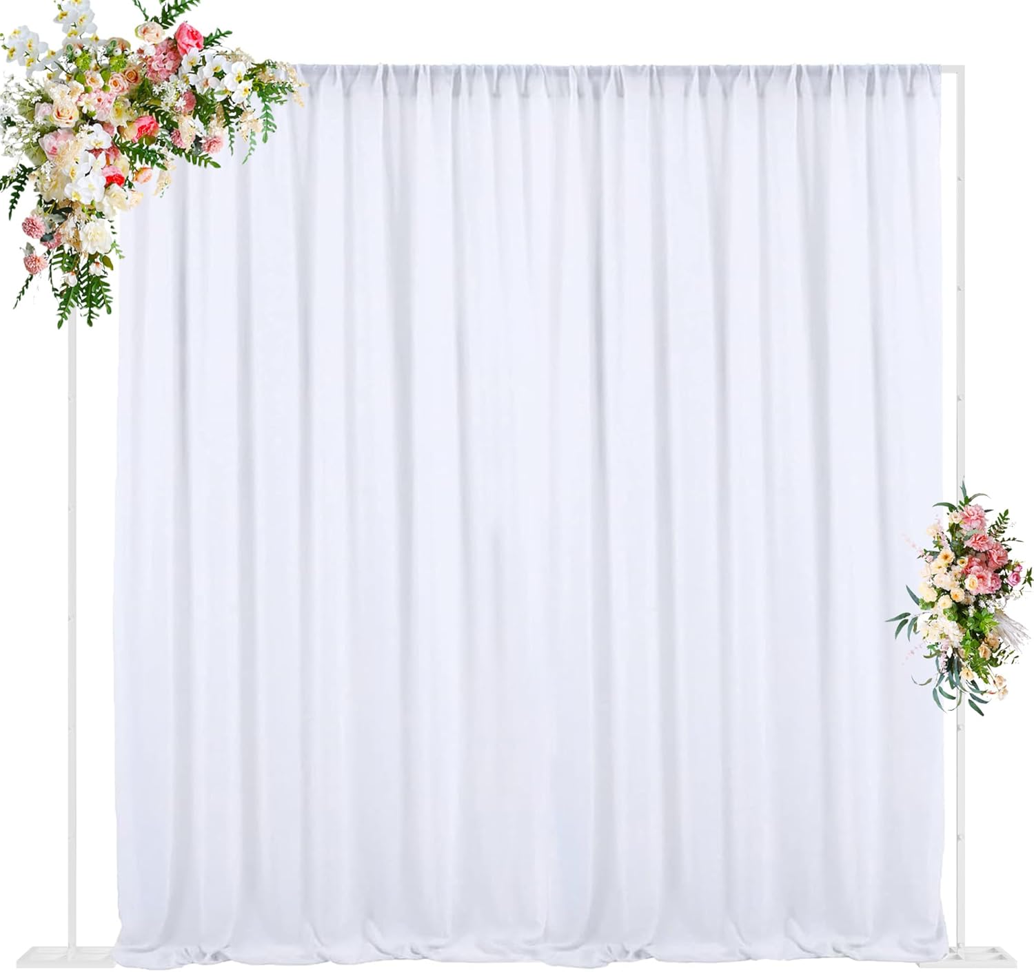 Wokceer 10x10 FT Heavy Duty Pipe and Drape Backdrop Stand Kit, Adjustable White for Wedding, Photo Booth, Birthday Party, Photography Exhibition Decoration 10 FT x 10 FT White-10 E