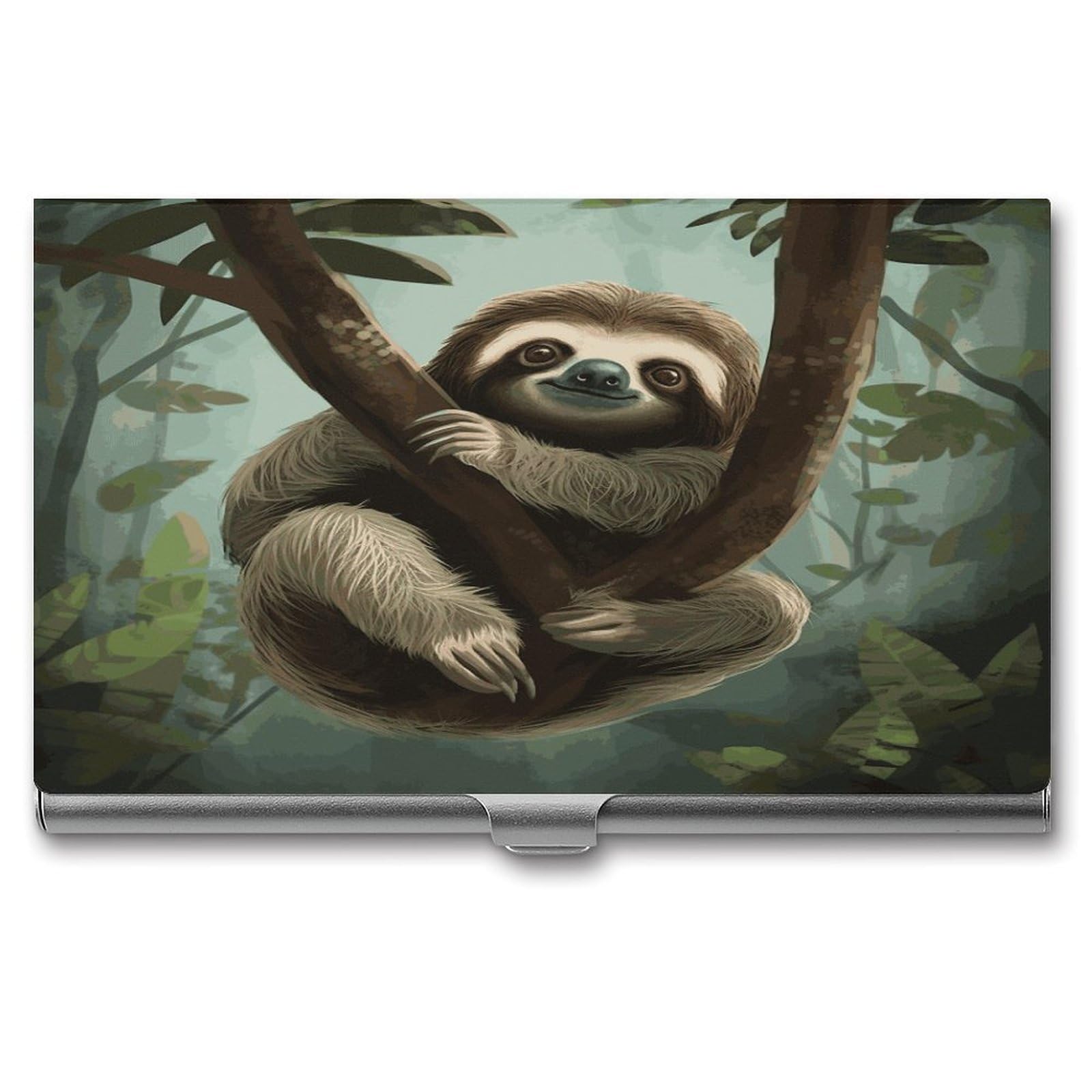 LDGSUPH Sloth2 Business Card Holder Fashion Slim Name Card Holder Minimalist Design Case Metal Card Carrier Personalized Business Card Case with Flip for Men Women