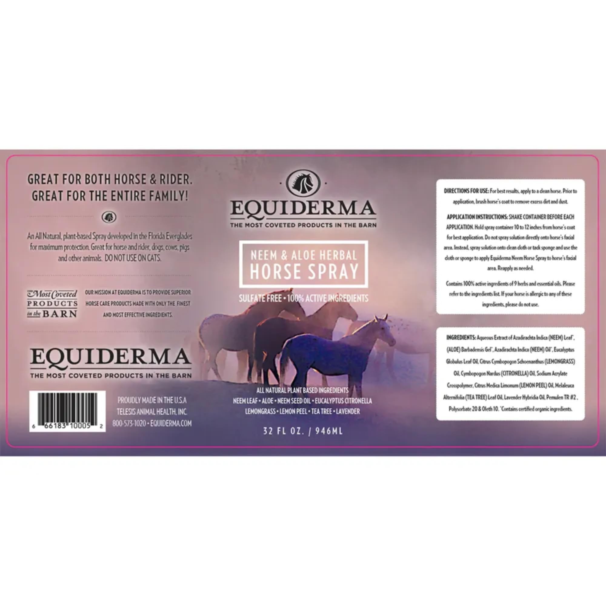 EQUIDERMA The Original Aloe Herbal Horse Spray 32oz – All-Natural Formula with Aloe & Essential Oils – Eco-Safe Protection, No Residue, Fresh Herbal Scent - image 3