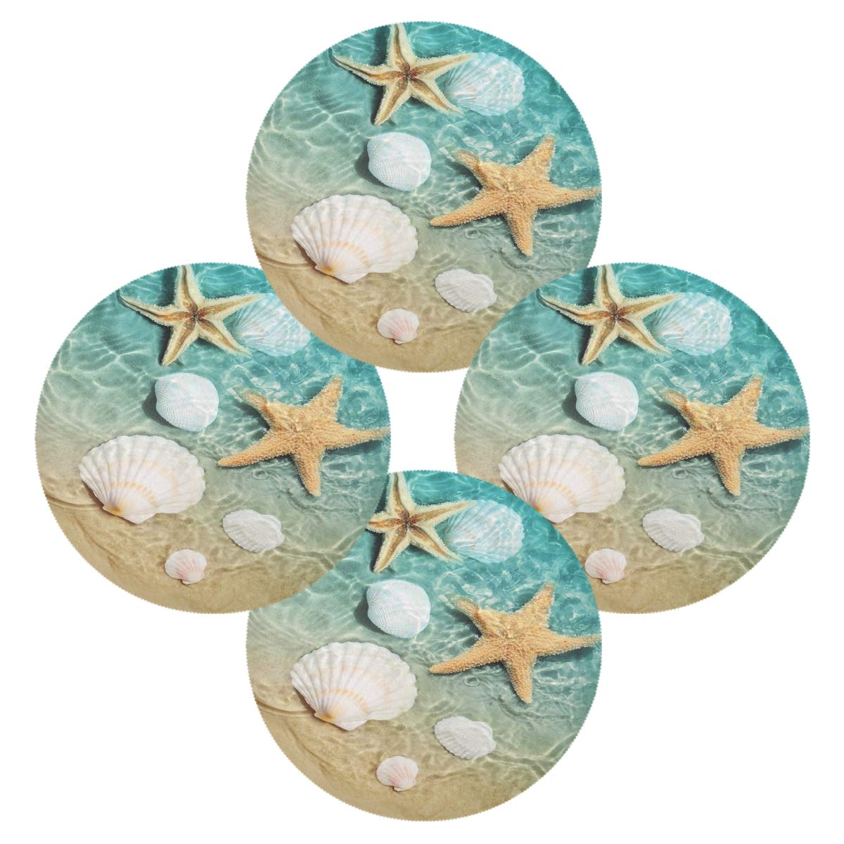 ALAZA Starfish and Seashell on The Summer Beach Round Placemats 1 PC Washable Round Place Mat for Dining Table Restaurant Kitchen Home Decor 15"