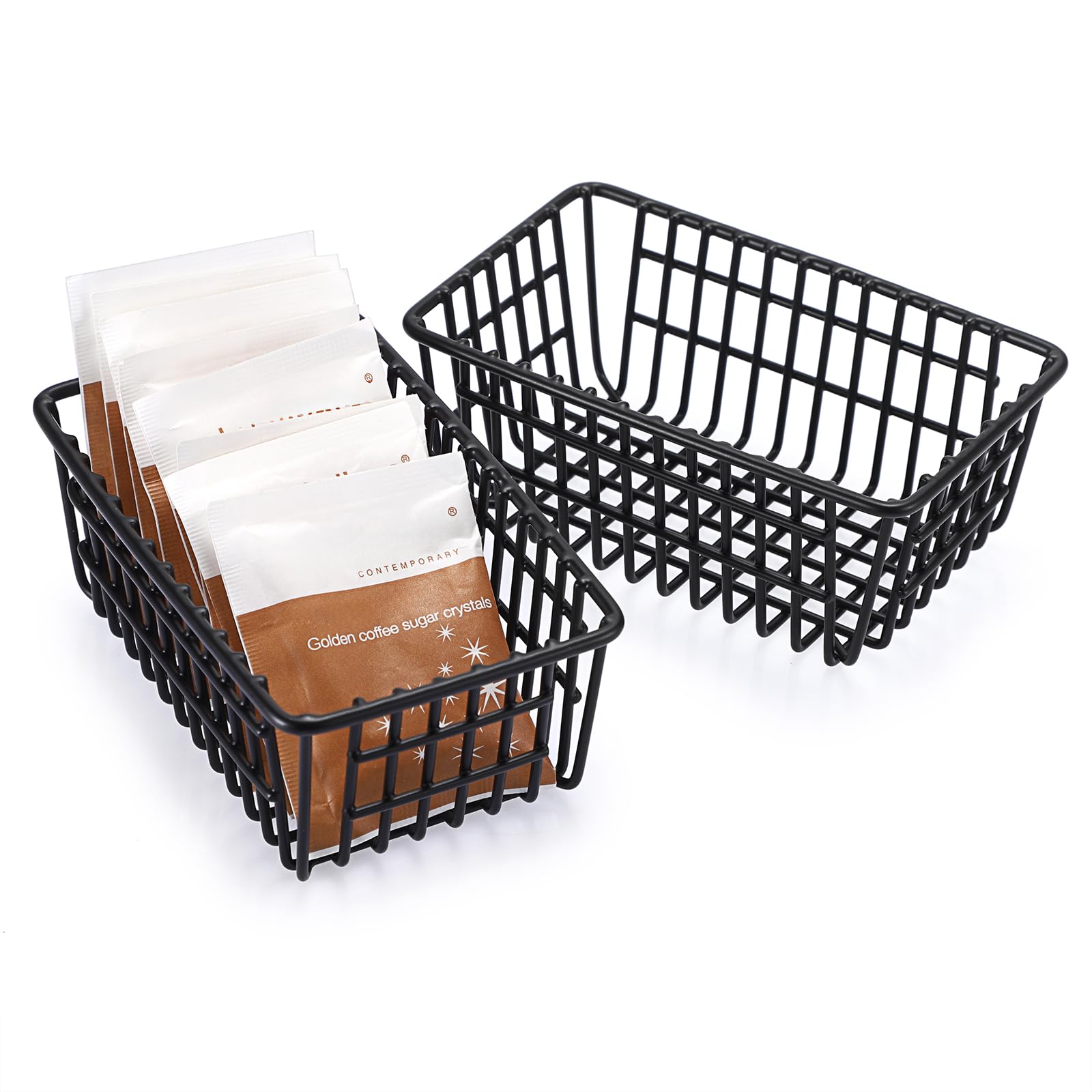IGNPION Set of 2 Sugar Packet Caddy, Iron Wire Tea Bag Organiser Holder, Sweetener & Condiments Packet Bowl Small Table Storage Basket Container for Cafe, Bar, Restaurant, Hotel, Office