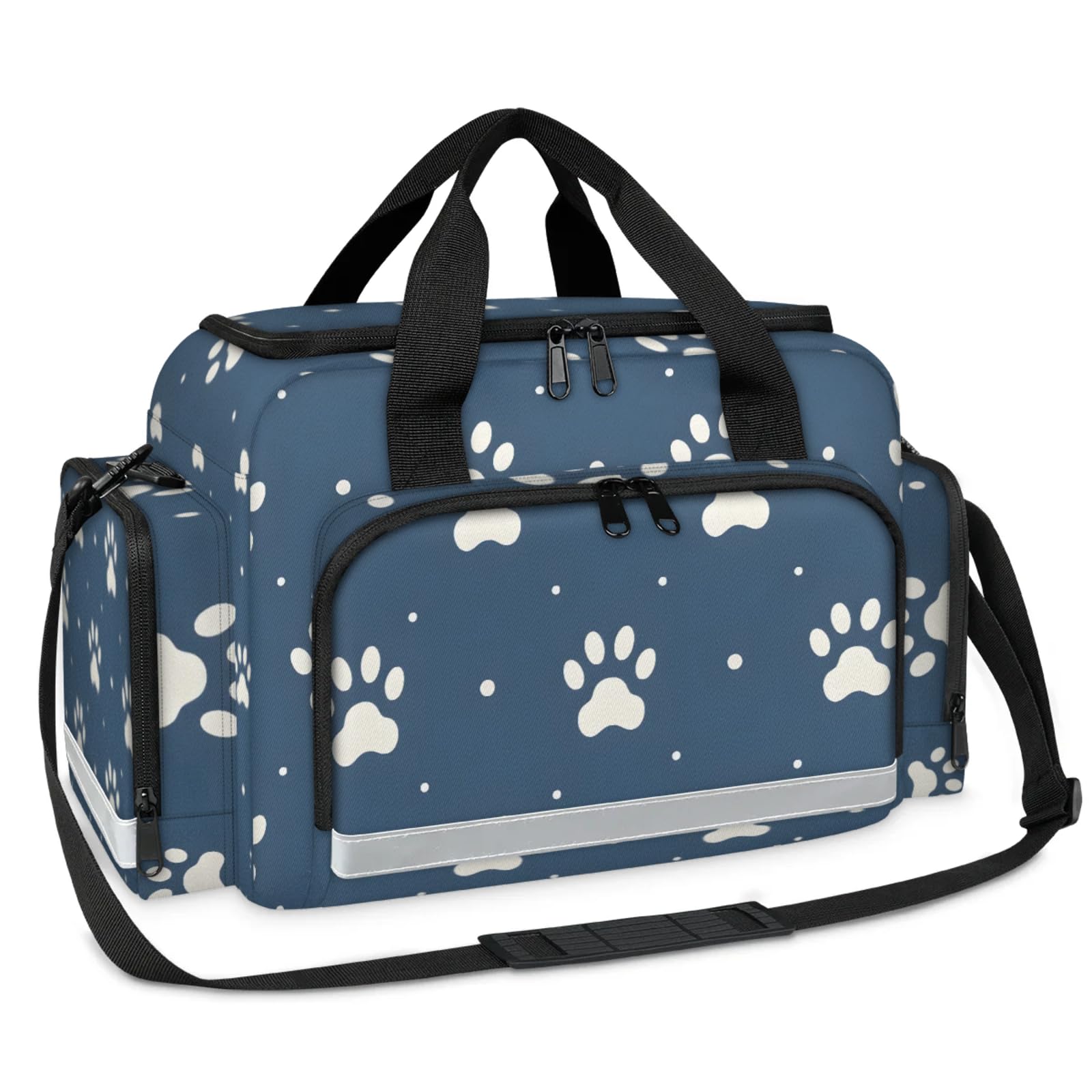 GzLeyigou First Aid Bags Empty, White Cat Paw Print Emergency Bag White Cat Footprints First Aid Kit Multiple Compartment Kit Carrier On Call Trauma Bag For Paramedics Emergency Medical Supplies Kit