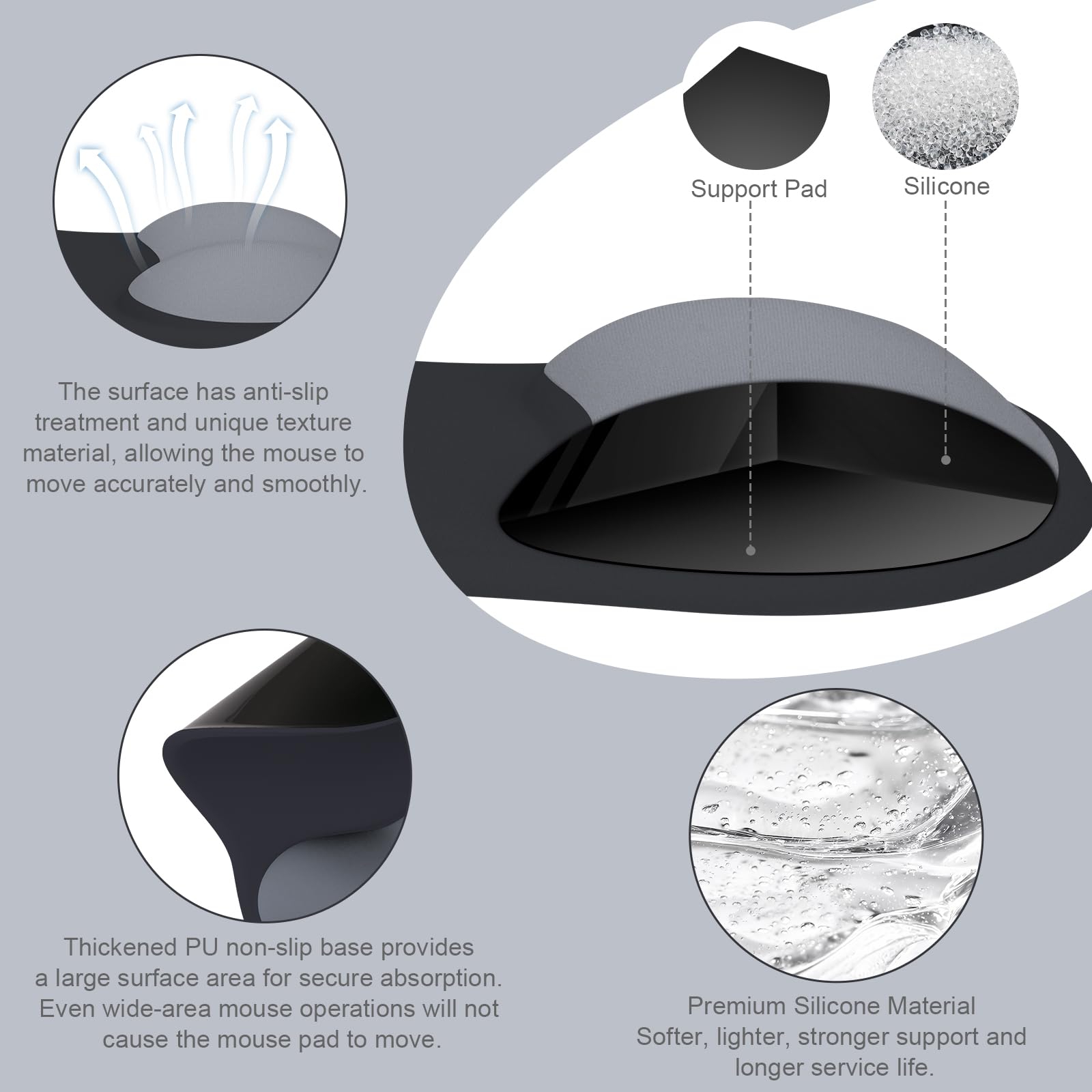 MOSISO Supporto Poggiapolsi Mouse Pad Ergonomico Tappetino Tastiera Memory Foam Antiscivolo Grigio Ardesia