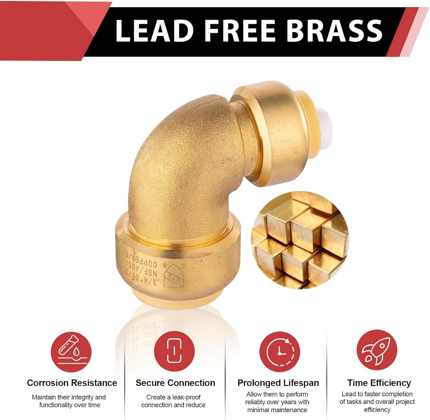 (Pack of 2) EFIELD Push Fit 3/4" x 1/2" Reducing Elbow Push-to-Connect Plumbing Fitting for Copper, Pex, CPVC with 2 Disconnect Clips,(PF053)