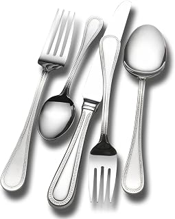 Wallace Continental Bead 65-Piece Flatware Set for 12-18/10 Stainless Steel Silverware Set with Beaded Handles, European Elegant Dinnerware Cutlery, Dishwasher Safe