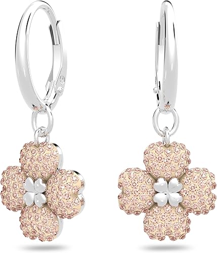 Swarovski Latisha - Pendientes de aro con diseño floral, rosa, acabado rodio, Metal, cristal