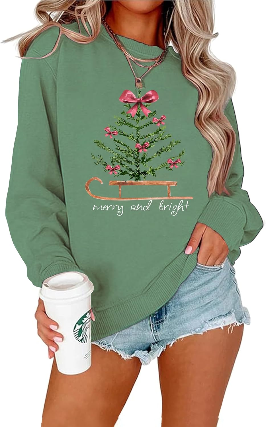 Womens Christmas Sweatshirt Christmas Tree Graphic Long Sleeve Shirts Xmas Holiday Pullover Tops Blouse