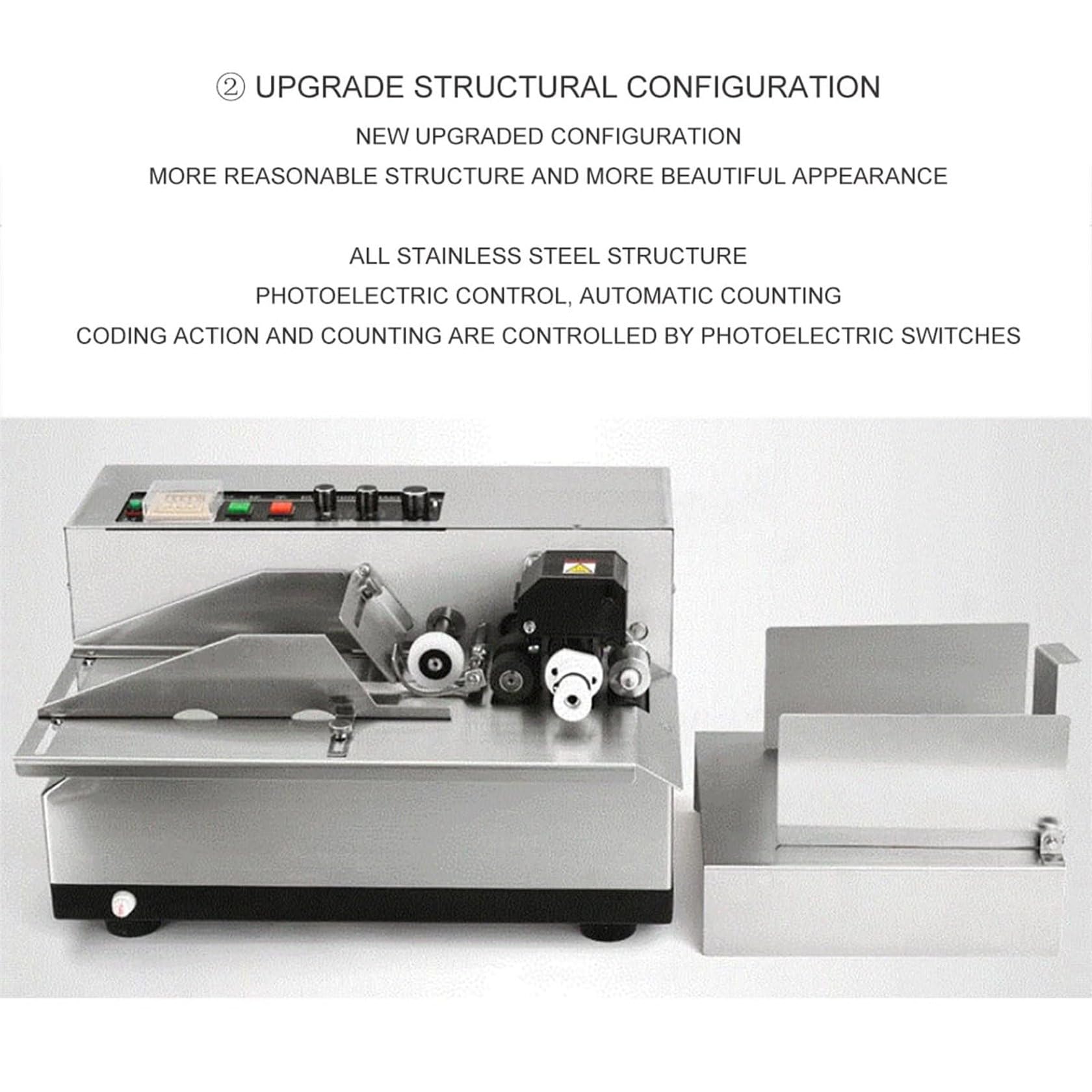 Máquina automática de etiquetado de fecha de impresión, dispositivo de codificación por lotes de rueda de tinta de 180 W, control fotoeléctrico, conteo automático, 300 unidades/minuto, tecnología de