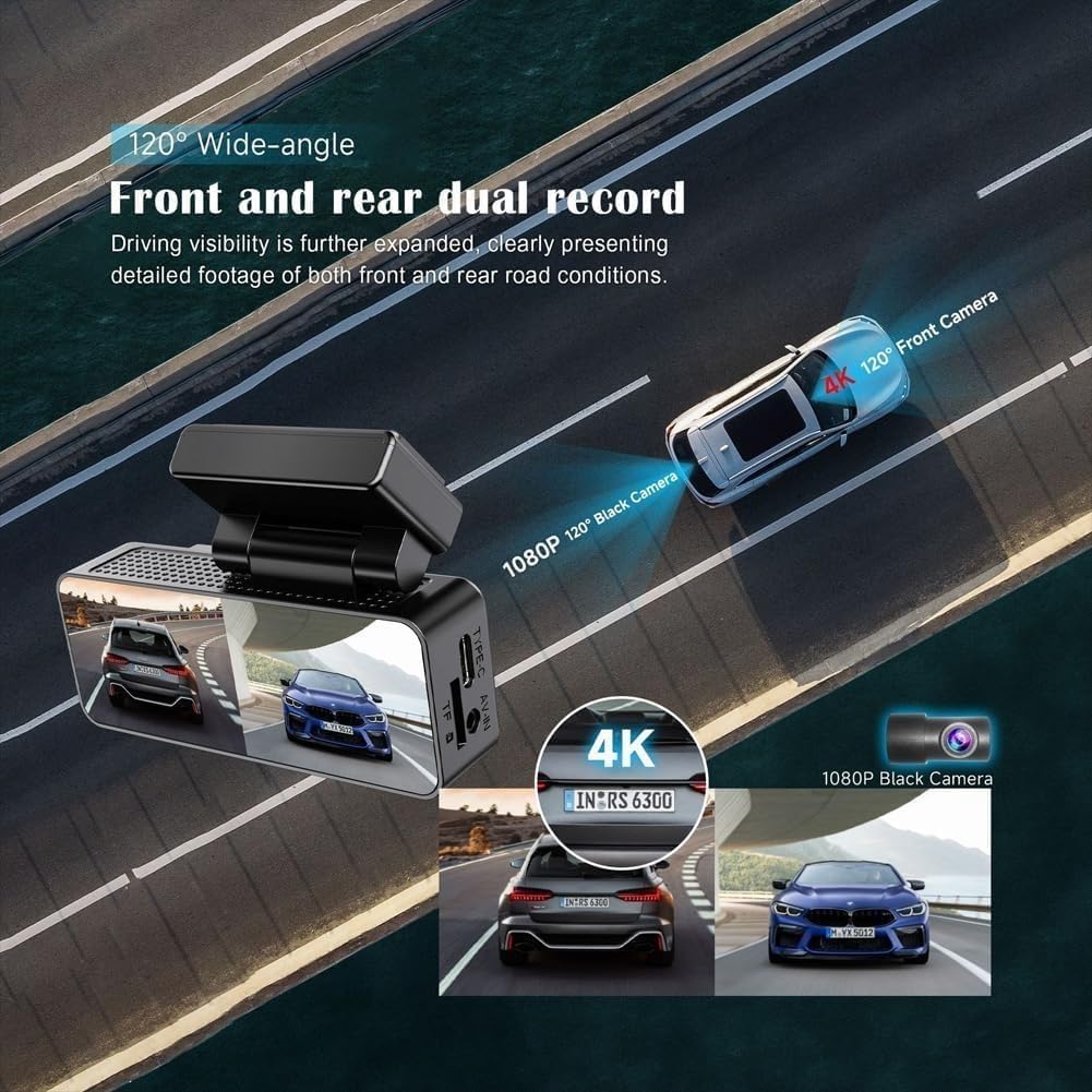 Osmo Dashcam Pro, Dashcam Wireless Per Auto, Anteriore E Posteriore Con Scheda Da 64 GB E Controllo Wi-Fi/app, Telecamera Per La Retromarcia, Registrazione In Loop, Monitoraggio