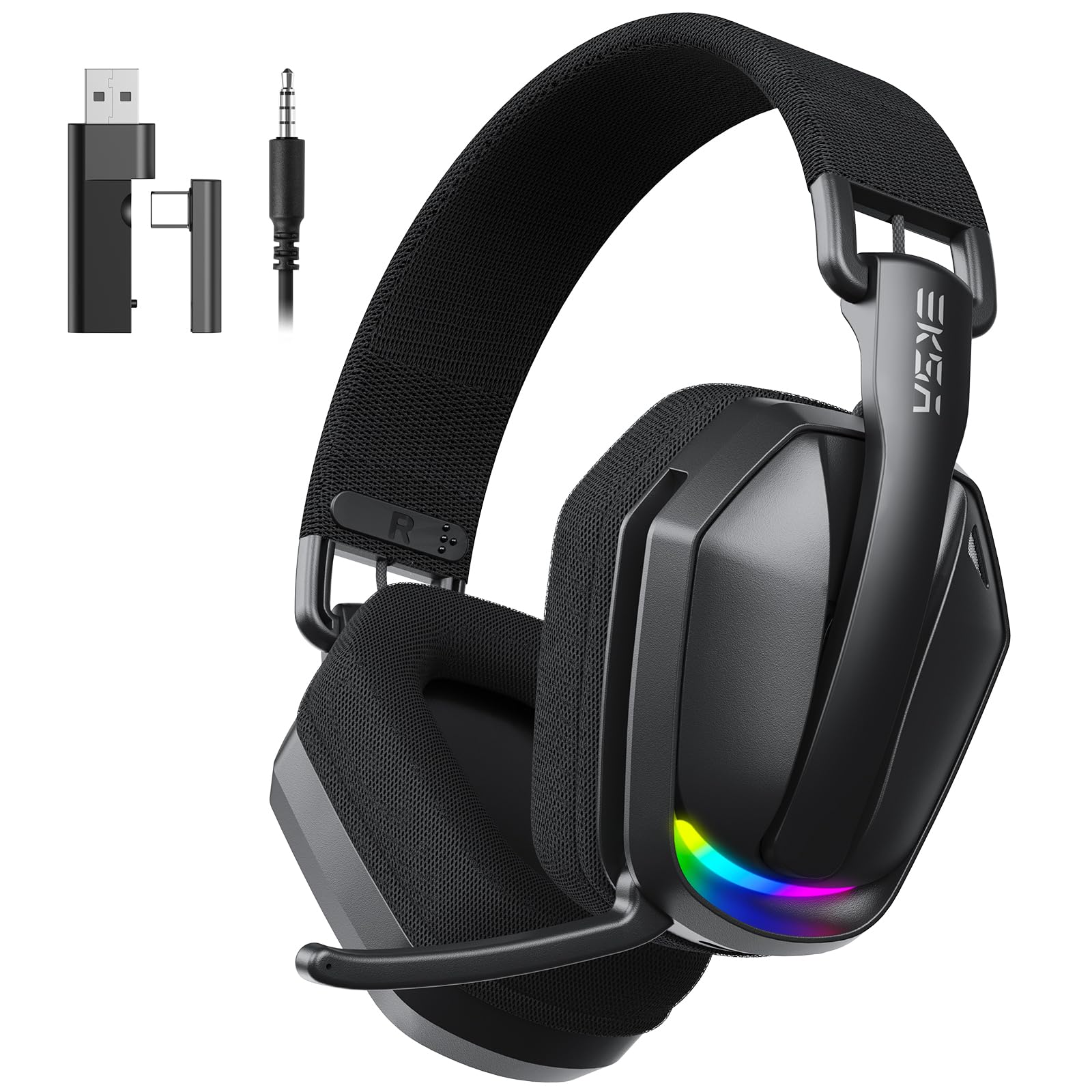 EKSA 2.4GHz Wireless Gaming Headset für PS5/PS4, PC, Switch, Mac, Bluetooth 5.4 Gaming Headset mit Mikrofon,169g Ultraleicht, RGB, Typ-C, 35 Stunden Akkulaufzeit, PC Gaming Kopfhörer