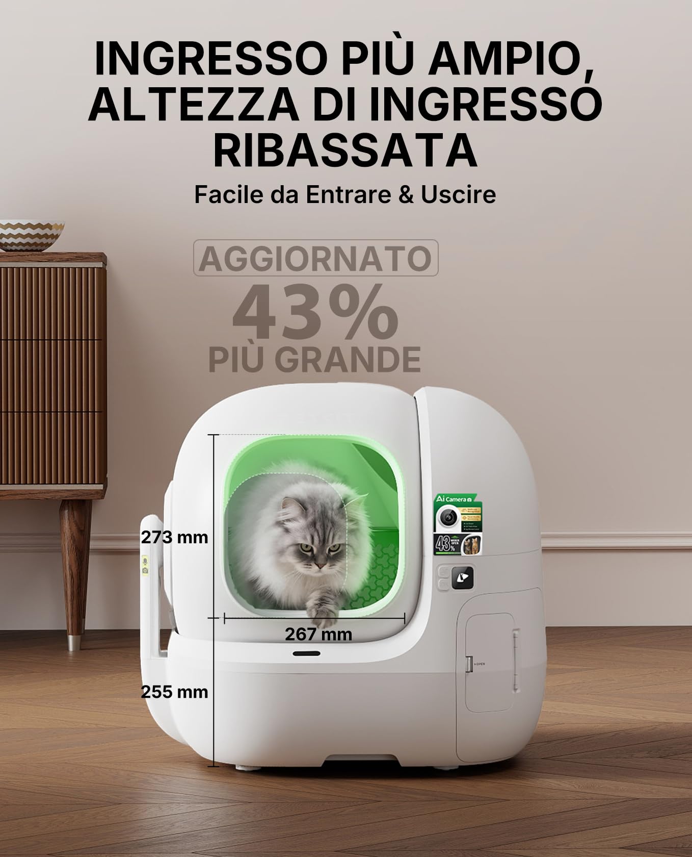 PETKIT PUROBOT MAX PRO 2 Lettiera Gatto Autopulente, Fotocamera AI, Ingresso Ultra Largo, Visione Notturna 210°, App WiFi 2,4/5GHz, Imballaggio Senza Contatto, Monitoraggio Salute, Multi-Gatto