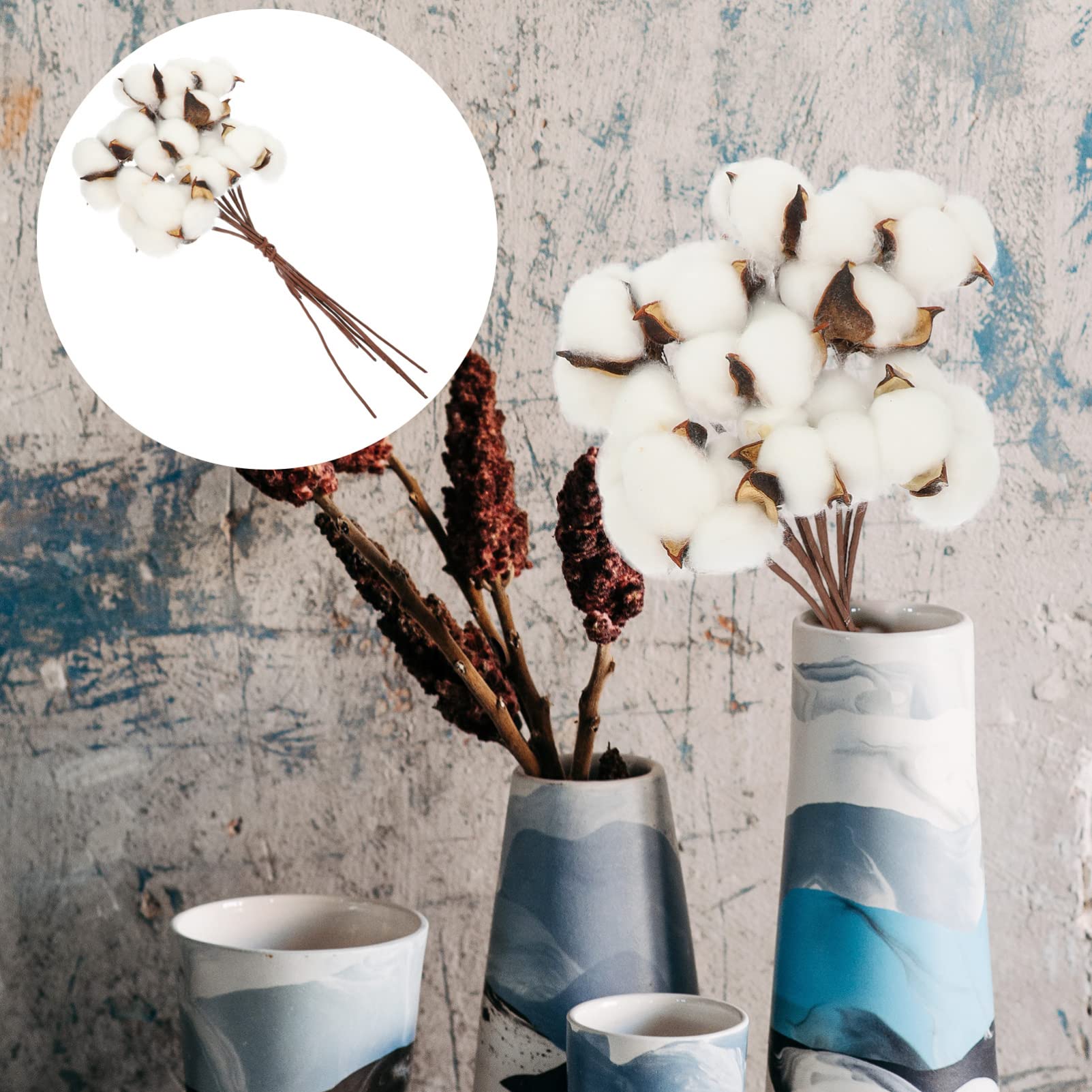 Cabilock 5 Ensembles Bouquet Coton Sec Fausses Fleurs en Mousse Tiges De Coton Séchées Fleur De Remplissage D'affichage Tiges Séchées Branche De Coton Coton Naturel