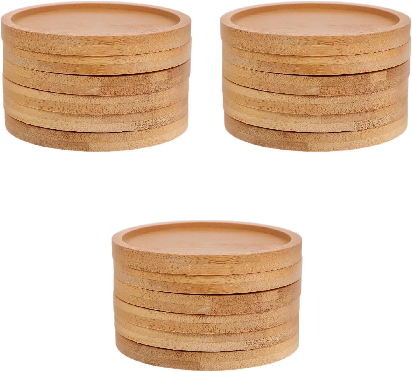 LOGOFUN 18PCS Round Bamboo Mosaic Coaster Blanks with Grooves for DIY Crafts Art Projects and Tabletop Protection Home Supplies - 12cm