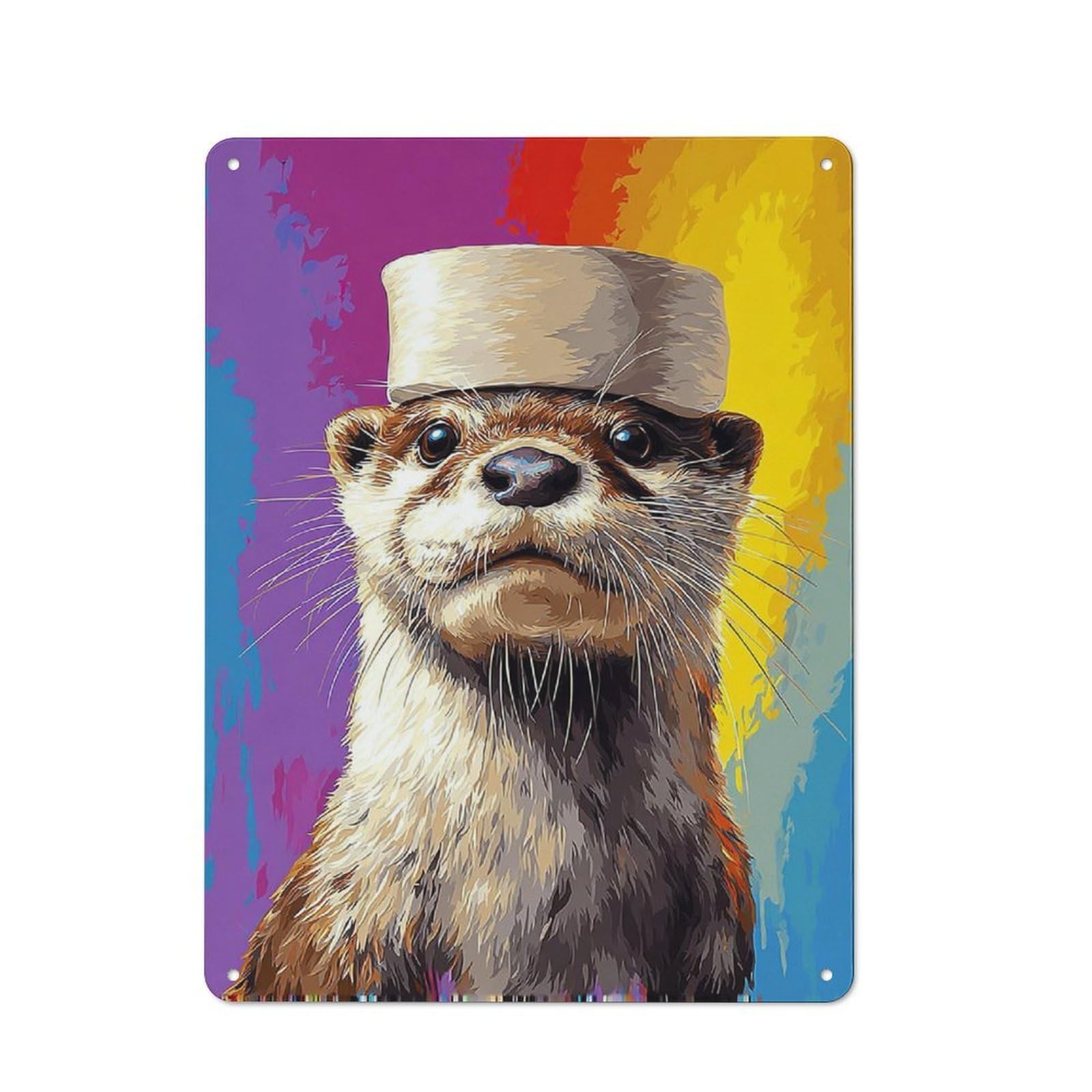 Junmoney Otter In A Top Hat Colorful Portrait Retro Metal Sign 40X30cm, Garage Style Shed Wall Plaque For Garage, Hobby Room, Office Or Man Cave