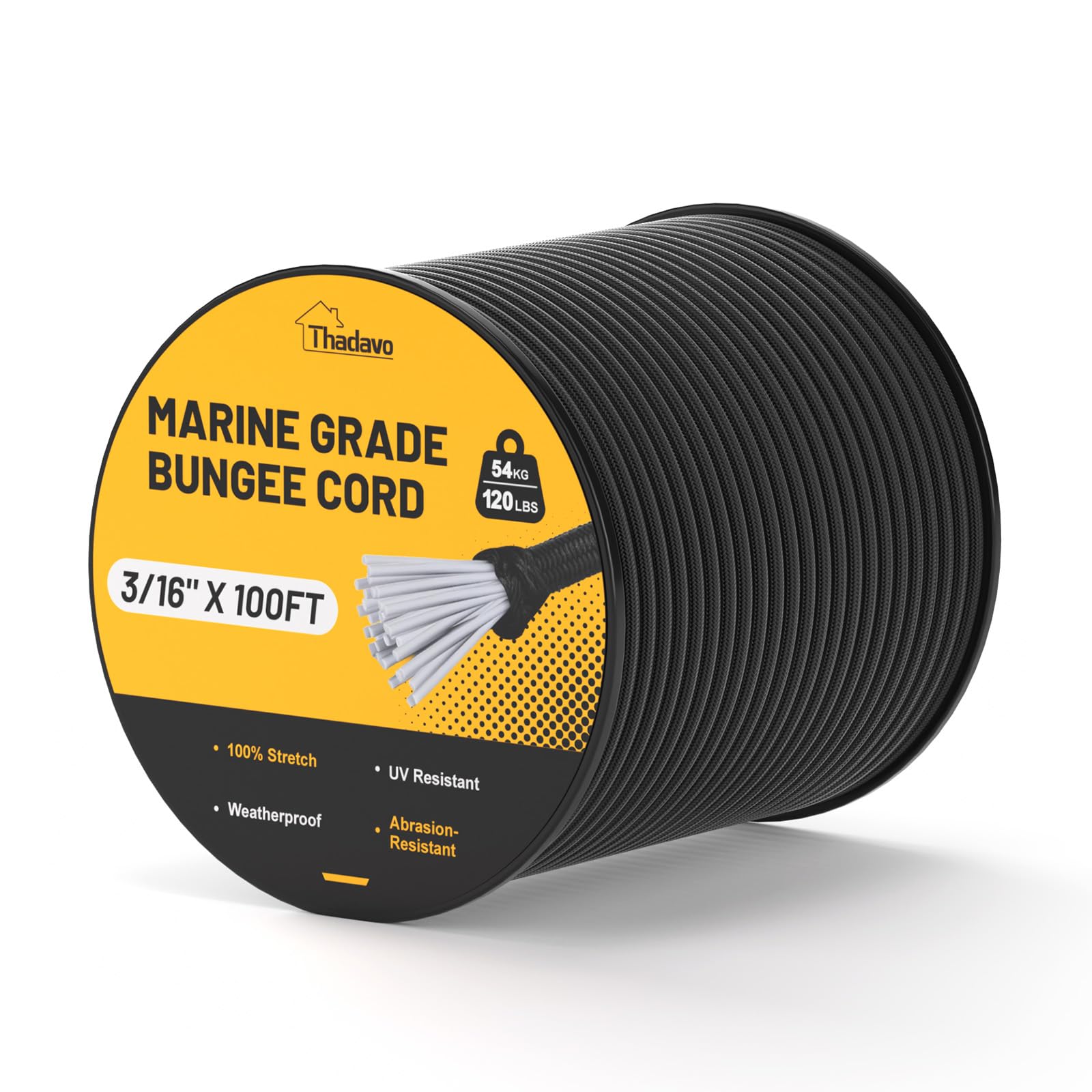 Marine Grade Bungee Cords Heavy Duty Outdoor, 3/16" 100FT Elastic Roll