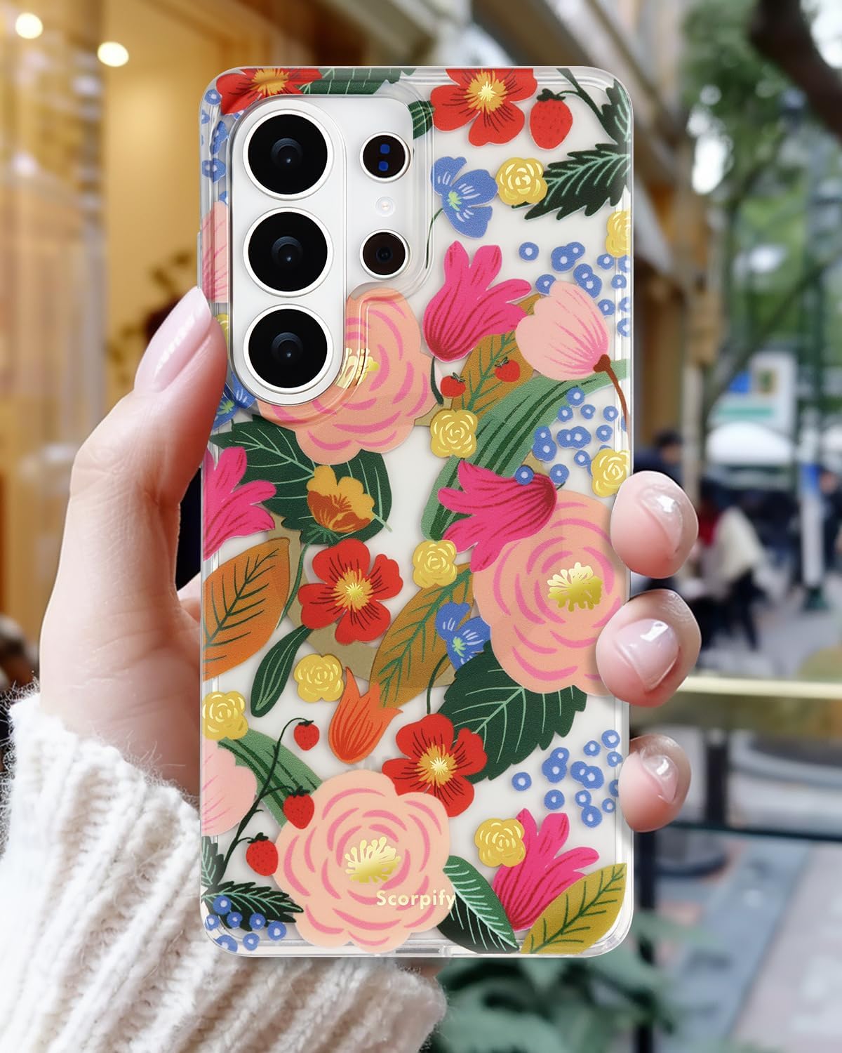 SCORPIFY Compatible with Samsung Galaxy S26 Ultra Case [Compatible with MagSafe] with Camellia Blossom Floral Design, Cute Clear Flower Magnetic Phone Cover Bumper for Women Girls with Gold Accents