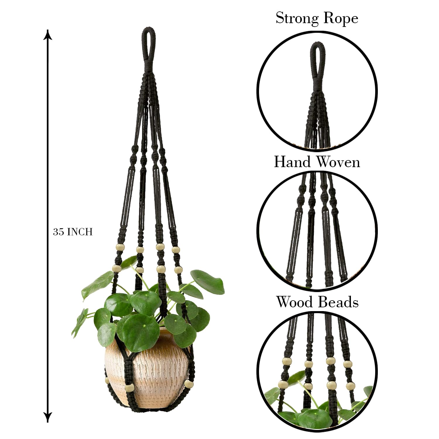 Love N Beyond Aster Macrame Plant Hangers, Unique Designs,Handmade Cotton Rope Hanging Planters Flower Pots Holder Stand, for Indoor Outdoor Boho Home Décor Without Tassel (Black Set of 2)