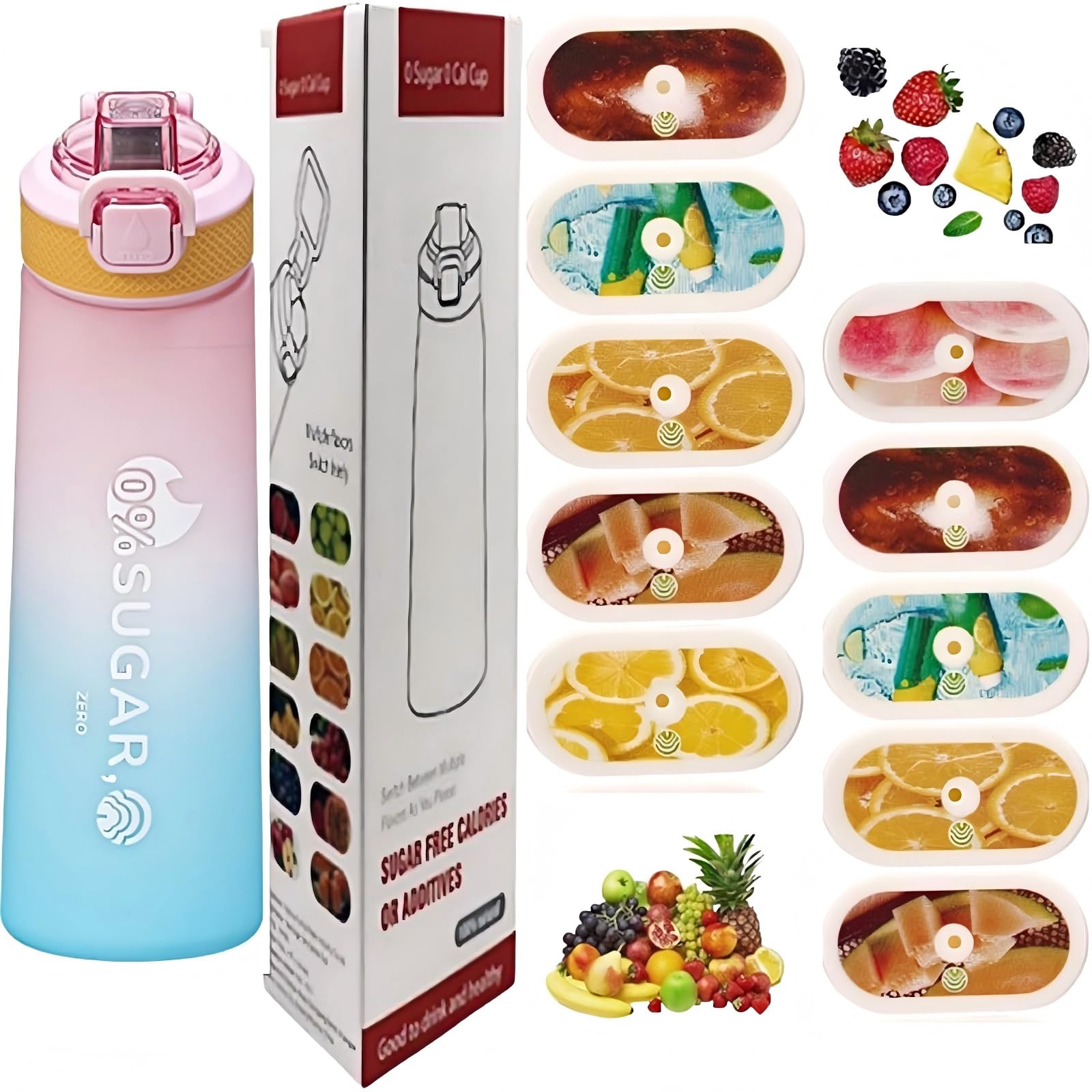 Hardware Tribe 700ml sports water bottle with 14 optional flavor pods. Made of durable temperature-resistant Tritan, it provides safe and healthy hydration for gym, school and outdoor daily use.