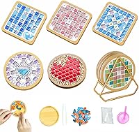 5-Pack DIY Mosaic Kits for Adults - Complete Crafts Set with Coaster Holder, Tiles, Glue & Grout for Stress-Relief Decor & Gifts