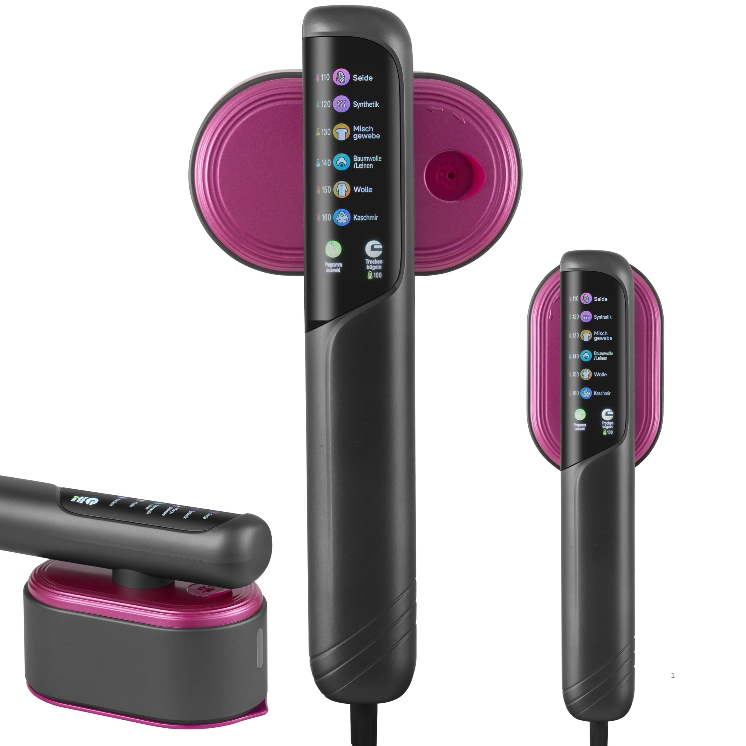 Steinborg® Dampfglätter 2-in-1 – Vertikales Dampfbügeleisen & Handdampfglätter mit Touchscreen, 4 Dampfstufen, Trockenbügeln, Keramik-Bügelsohle, 6 Programme, 1200W, Dual Voltage 110–220V