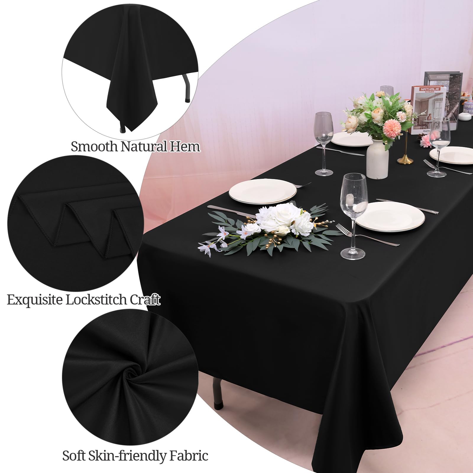 Pack de 10 manteles negros de 153 x 260 cm (60 x 102 pulgadas) | Mantel rectangular, boda, recepción, banquete, fiesta, restaurante, decoración de mesa, resistente, lavable