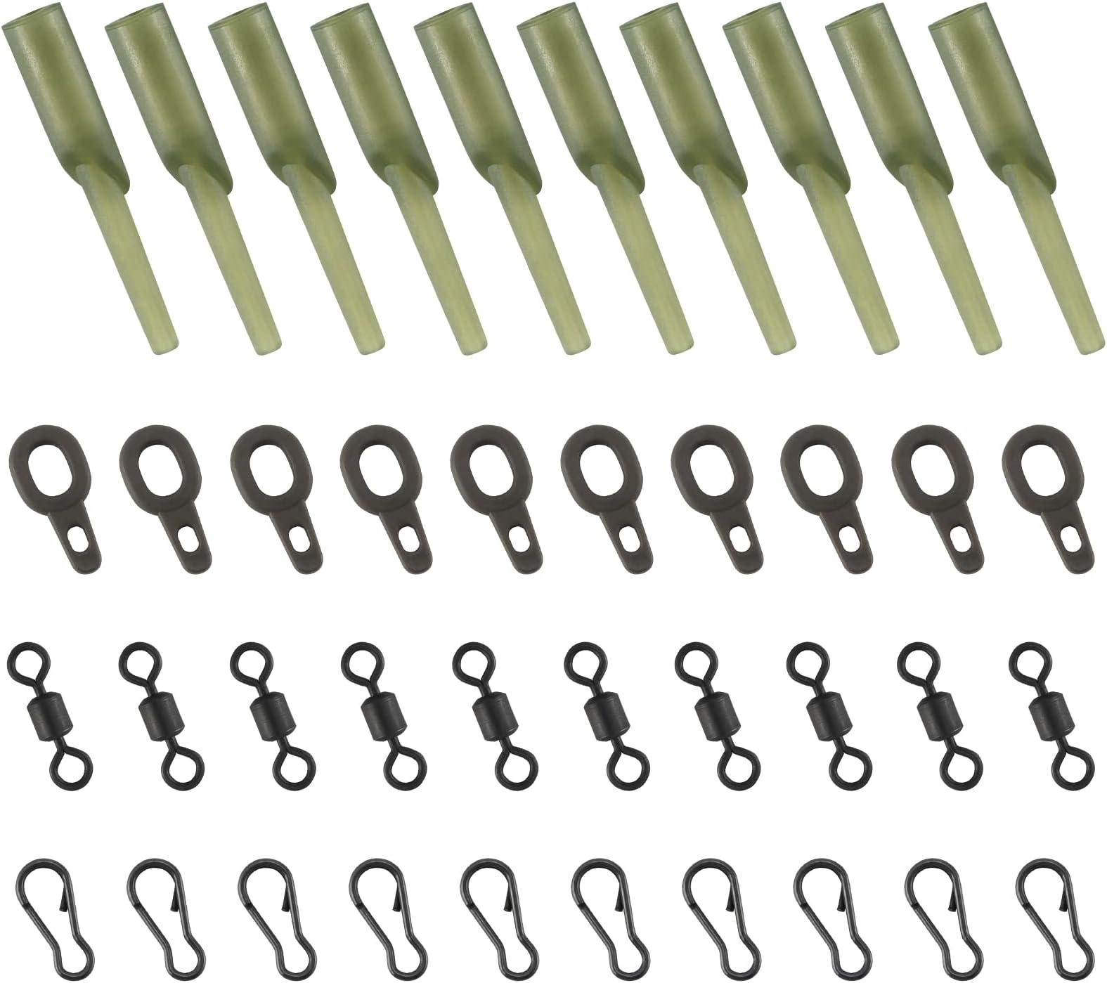 40pcs Carp Fishing Running Rig Carp Fishing Accessories Kit with Weight Clips Angled Rig Rubber Multi Clip Rolling Swivels Run Rings Quick Change Fast Link Carp Fishing Terminal Tackle Accessories